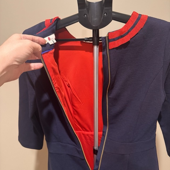 Boden Navy Ribbed Knit Sheath Dress Red Trim Midi Work Office Preppy US 8L - Picture 11 of 12